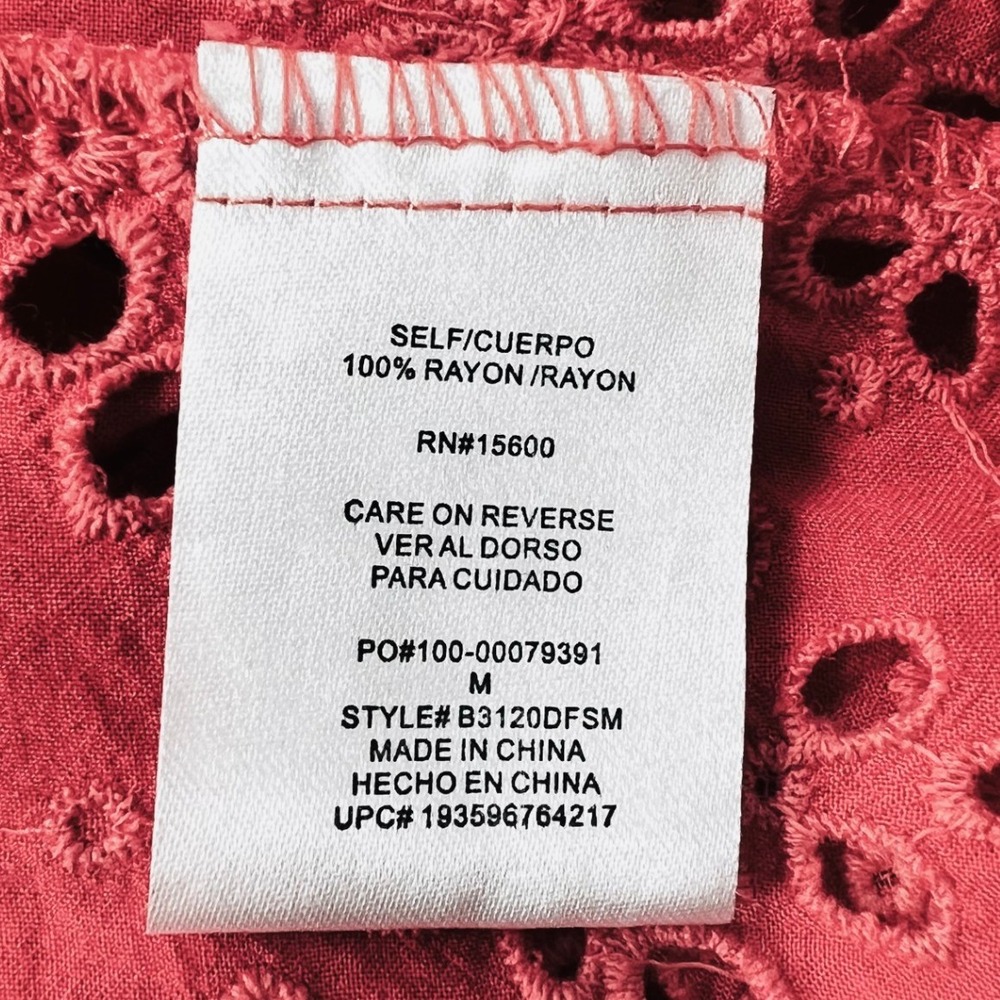 Democracy Sleeveless Eyelet Top Coral Scalloped Hem Casual Summer Picnic Size‎ M - Picture 6 of 9